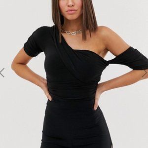 NEW Club L London one shoulder ruched body- black